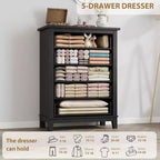 5 Drawer Dresser, 41.3 Tall Ultra-Deep Drawer Dresser, Wooden Closet Storage Chest for Living Room, Bedroom, Entryway