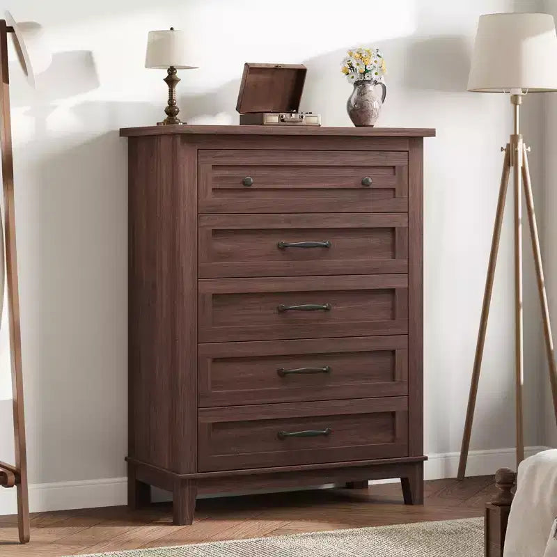 5 Drawer Dresser, 41.3 Tall Ultra-Deep Drawer Dresser, Wooden Closet Storage Chest for Living Room, Bedroom, Entryway