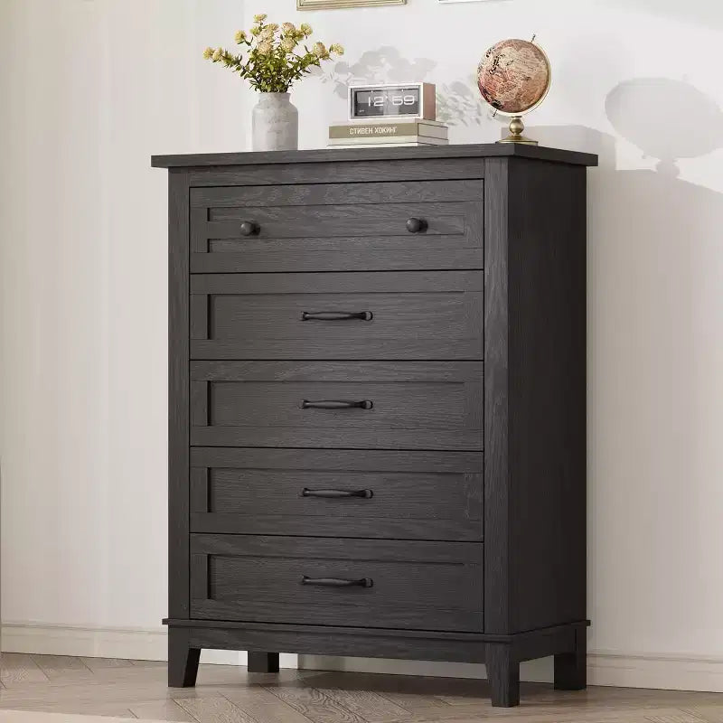 5 Drawer Dresser, 41.3 Tall Ultra-Deep Drawer Dresser, Wooden Closet Storage Chest for Living Room, Bedroom, Entryway