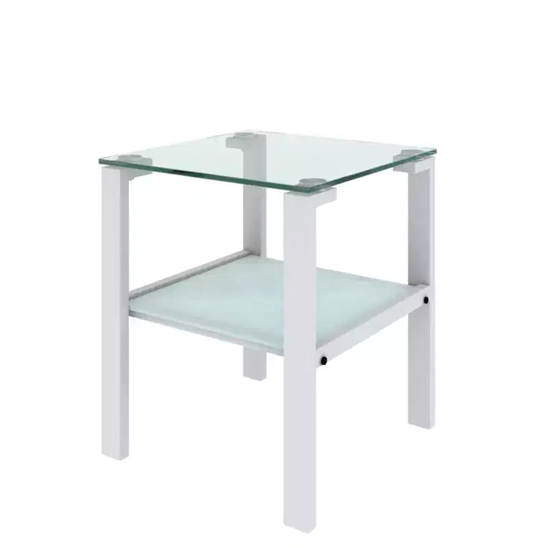Set of 2 Glass Tea Tables - Two-Layer Tempered Glass with Iron Frame for Living Room and Bedroom
