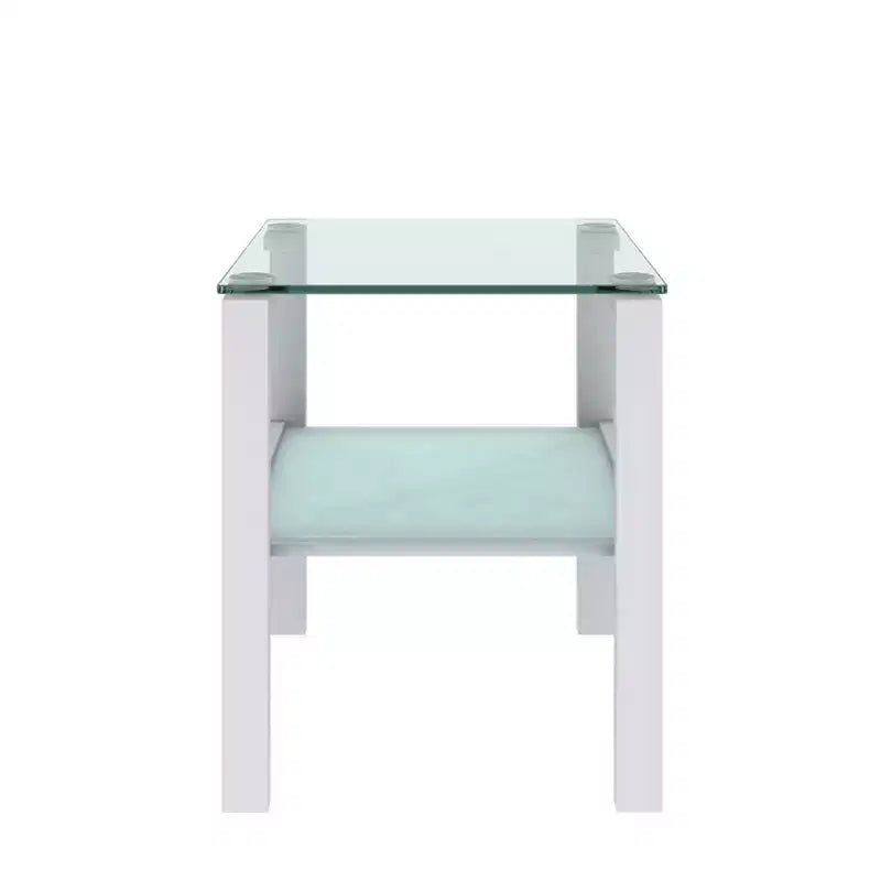 Set of 2 Glass Tea Tables - Two-Layer Tempered Glass with Iron Frame for Living Room and Bedroom
