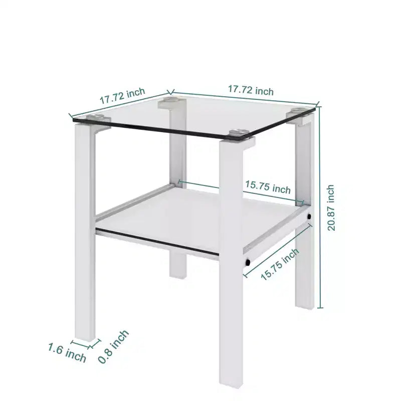 Set of 2 Glass Tea Tables - Two-Layer Tempered Glass with Iron Frame for Living Room and Bedroom