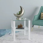 Set of 2 Glass Tea Tables - Two-Layer Tempered Glass with Iron Frame for Living Room and Bedroom