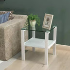 Set of 2 Glass Tea Tables - Two-Layer Tempered Glass with Iron Frame for Living Room and Bedroom