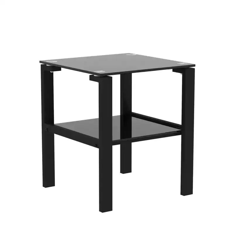 Set of 2 Glass Tea Tables - Two-Layer Tempered Glass with Iron Frame for Living Room and Bedroom