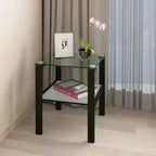 Set of 2 Glass Tea Tables - Two-Layer Tempered Glass with Iron Frame for Living Room and Bedroom