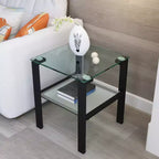 Set of 2 Glass Tea Tables - Two-Layer Tempered Glass with Iron Frame for Living Room and Bedroom