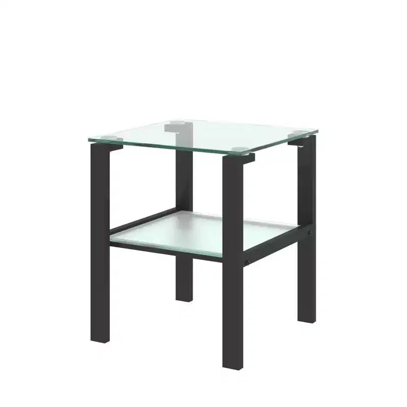 Set of 2 Glass Tea Tables - Two-Layer Tempered Glass with Iron Frame for Living Room and Bedroom