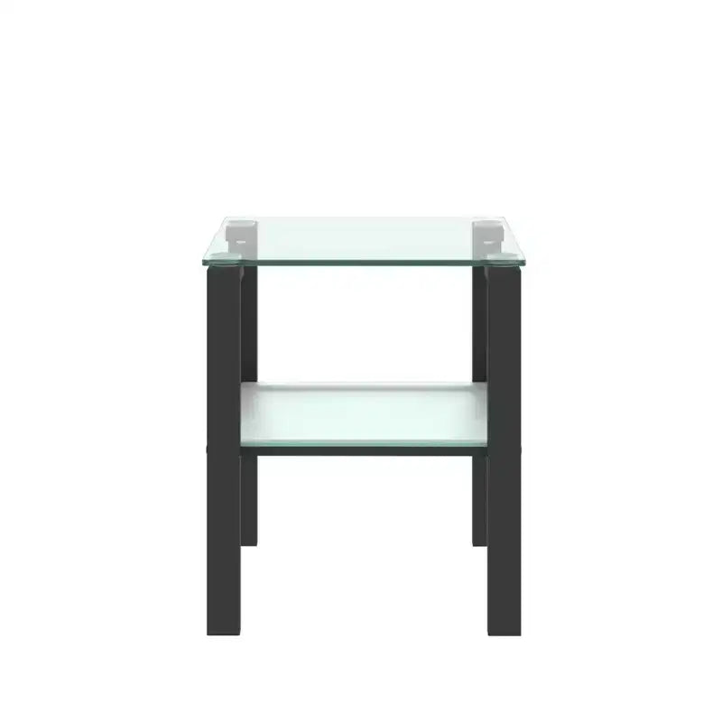 Set of 2 Glass Tea Tables - Two-Layer Tempered Glass with Iron Frame for Living Room and Bedroom