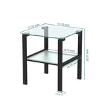 Set of 2 Glass Tea Tables - Two-Layer Tempered Glass with Iron Frame for Living Room and Bedroom
