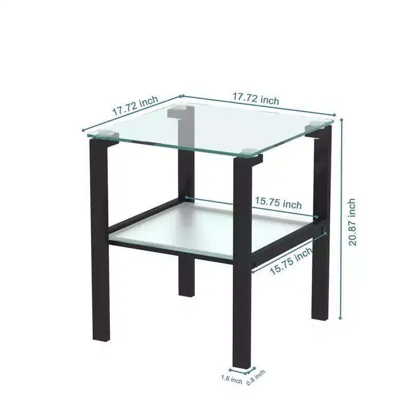 Set of 2 Glass Tea Tables - Two-Layer Tempered Glass with Iron Frame for Living Room and Bedroom