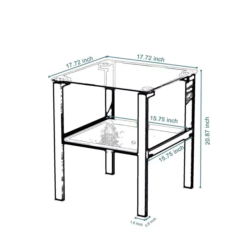 Set of 2 Glass Tea Tables - Two-Layer Tempered Glass with Iron Frame for Living Room and Bedroom