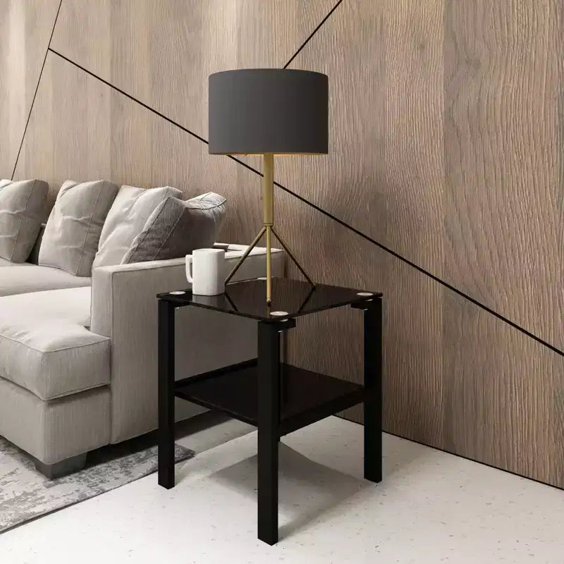 Set of 2 Glass Tea Tables - Two-Layer Tempered Glass with Iron Frame for Living Room and Bedroom