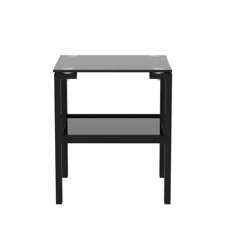 Set of 2 Glass Tea Tables - Two-Layer Tempered Glass with Iron Frame for Living Room and Bedroom