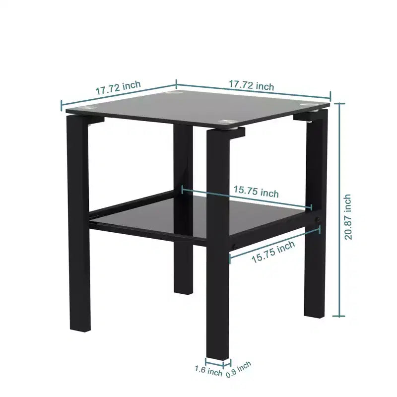 Set of 2 Glass Tea Tables - Two-Layer Tempered Glass with Iron Frame for Living Room and Bedroom