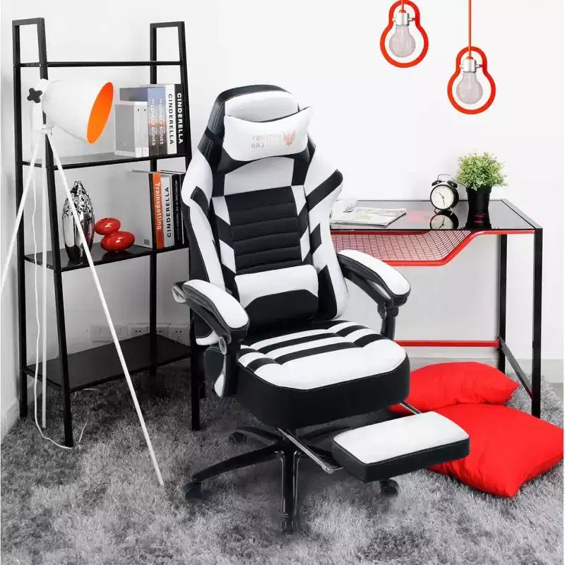 Sedia da gaming Okak High-Back, sedia da ufficio ergonomica con poggiapiedi pieghevole, sedia confortevole regolabile in altezza per studio, sala gaming