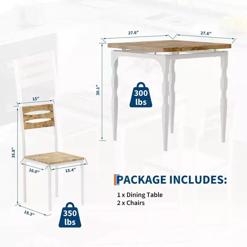 GustoWave Dining Table Set for 2, 3-Piece Compact Dining Table and Chairs