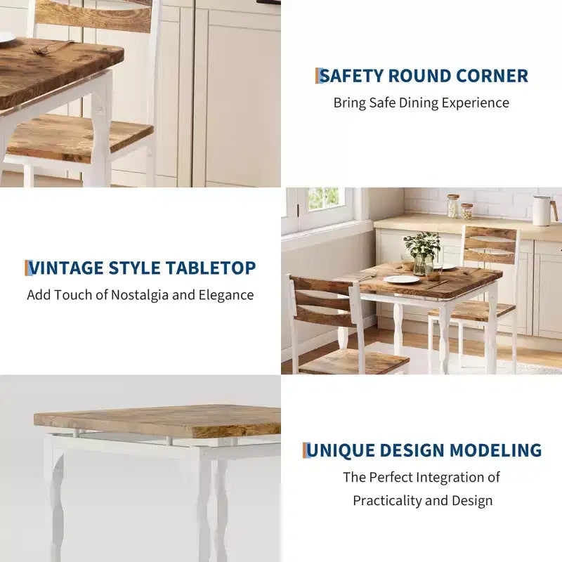 GustoWave Dining Table Set for 2, 3-Piece Compact Dining Table and Chairs