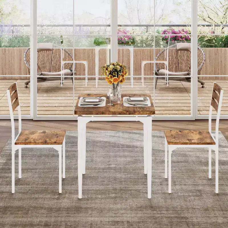 GustoWave Dining Table Set for 2, 3-Piece Compact Dining Table and Chairs