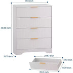 Commode cannelée à 4 tiroirs, chiffonnier de 98 cm de haut avec poignées en métal doré pour chambre à coucher, salon et couloir