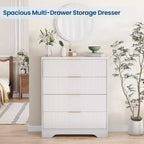 Commode cannelée à 4 tiroirs, chiffonnier de 98 cm de haut avec poignées en métal doré pour chambre à coucher, salon et couloir