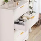 Commode cannelée à 4 tiroirs, chiffonnier de 98 cm de haut avec poignées en métal doré pour chambre à coucher, salon et couloir