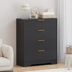Commode cannelée à 4 tiroirs, chiffonnier de 98 cm de haut avec poignées en métal doré pour chambre à coucher, salon et couloir