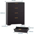 Commode cannelée à 4 tiroirs, chiffonnier de 98 cm de haut avec poignées en métal doré pour chambre à coucher, salon et couloir