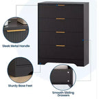 Commode cannelée à 4 tiroirs, chiffonnier de 98 cm de haut avec poignées en métal doré pour chambre à coucher, salon et couloir