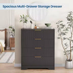 Commode cannelée à 4 tiroirs, chiffonnier de 98 cm de haut avec poignées en métal doré pour chambre à coucher, salon et couloir