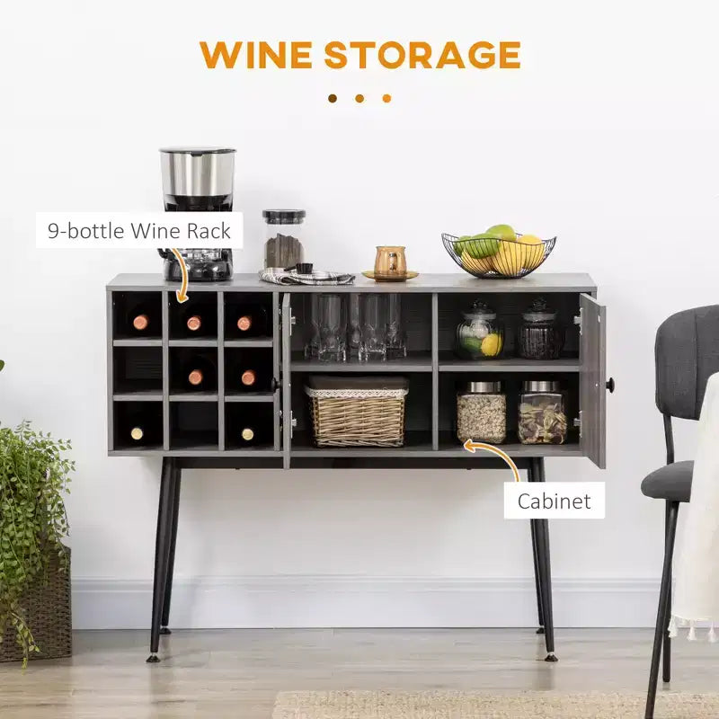 Coffee Bar Cabinet 9-Bottle Wine Rack and Adjustable Shelf, Sideboard Buffet Cabinet Wine Cabinet for Living Room