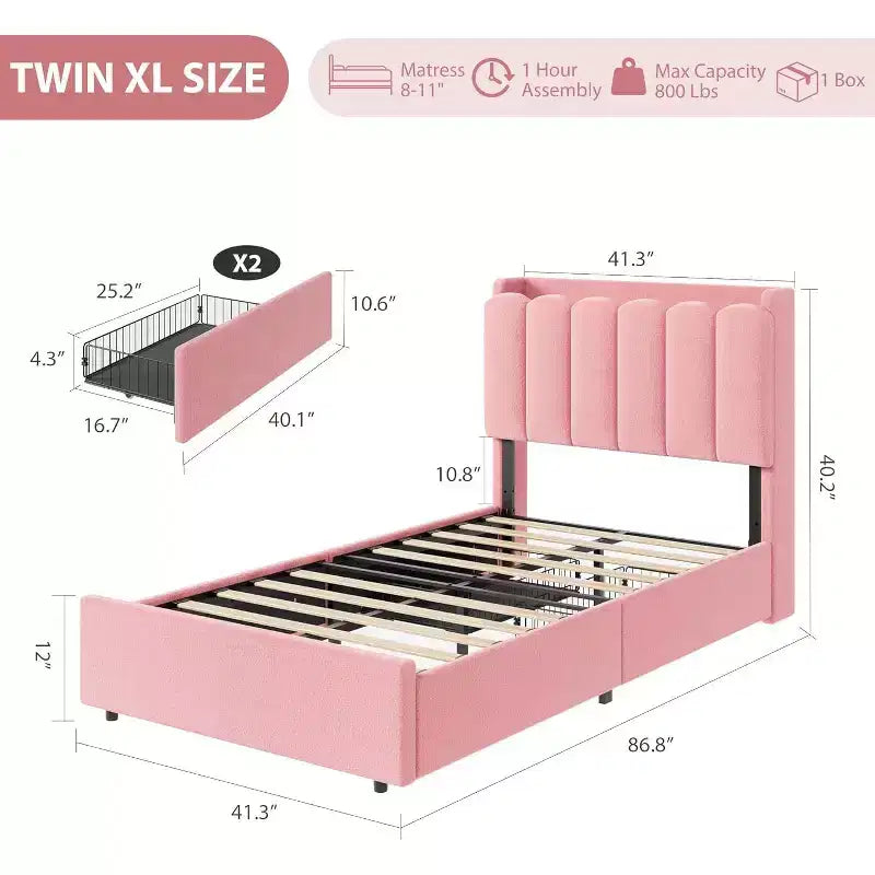 COZONY Bed Frame with Storage Headboard,Upholstered Platform Bed with Drawers and Bookcase, No Box Spring Needed