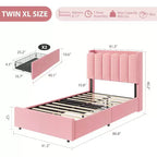 COZONY Bed Frame with Storage Headboard,Upholstered Platform Bed with Drawers and Bookcase, No Box Spring Needed