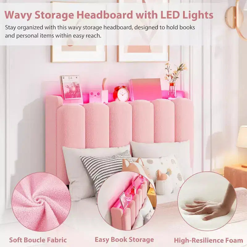 COZONY Bed Frame with Storage Headboard,Upholstered Platform Bed with Drawers and Bookcase, No Box Spring Needed