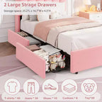 COZONY Bed Frame with Storage Headboard,Upholstered Platform Bed with Drawers and Bookcase, No Box Spring Needed