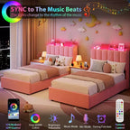COZONY Bed Frame with Storage Headboard,Upholstered Platform Bed with Drawers and Bookcase, No Box Spring Needed