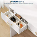 Vanity Desk with Mirror, LED Lights and Power Outlet Makeup Table with 3 Drawers and Storage Shelves Dressing Table, White.