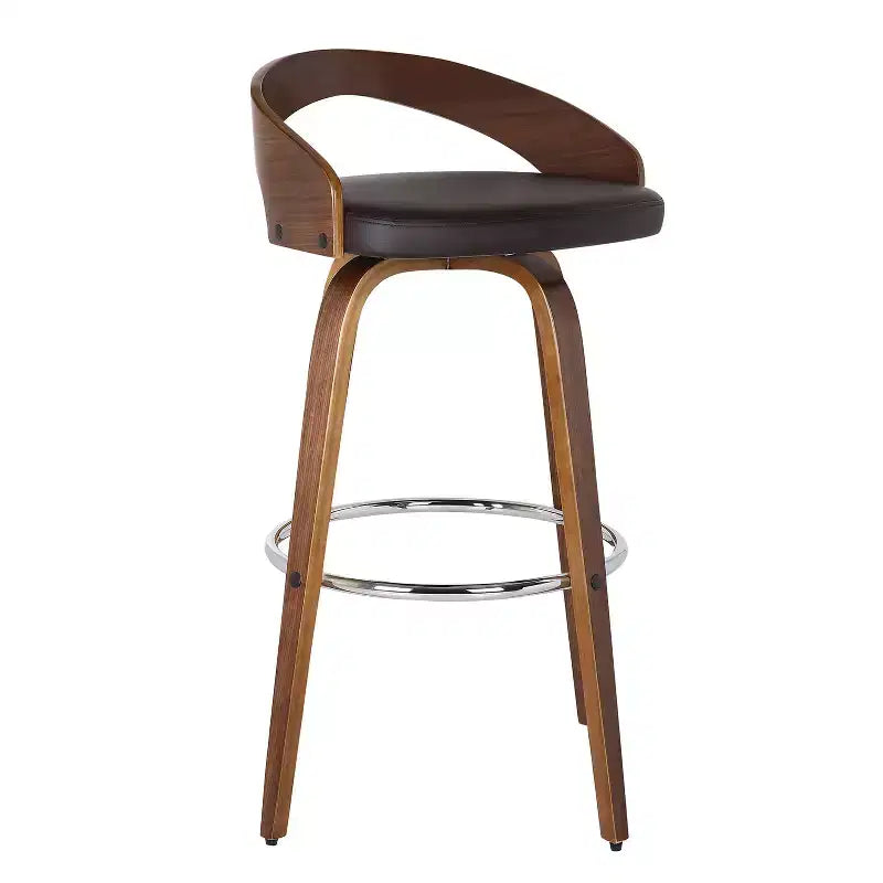 HomeStock Sonia Bar Height Barstool in Walnut Wood with Faux Leather