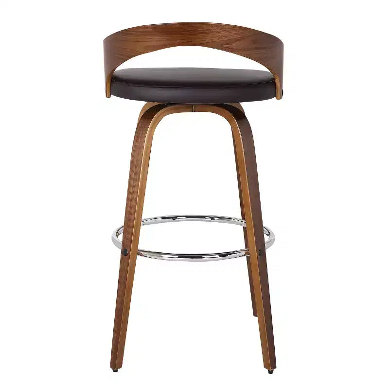 HomeStock Sonia Bar Height Barstool in Walnut Wood with Faux Leather
