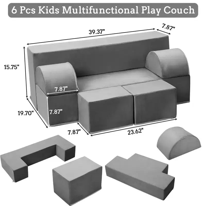 Kids Play Sofa, 6 Pcs Modular Kids Play Sofa Set for Playrooms, Modular Kids Sofa, Toddler Foam Sofa, Convertible Kids Sofa with Removable Sofa Cover