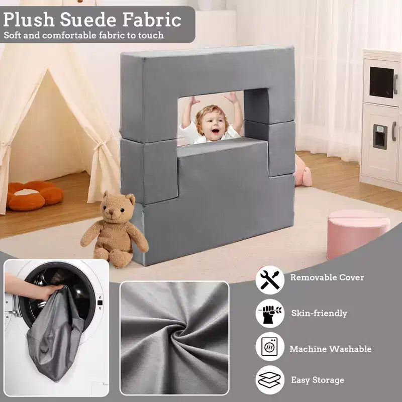 Kids Play Sofa, 6 Pcs Modular Kids Play Sofa Set for Playrooms, Modular Kids Sofa, Toddler Foam Sofa, Convertible Kids Sofa with Removable Sofa Cover