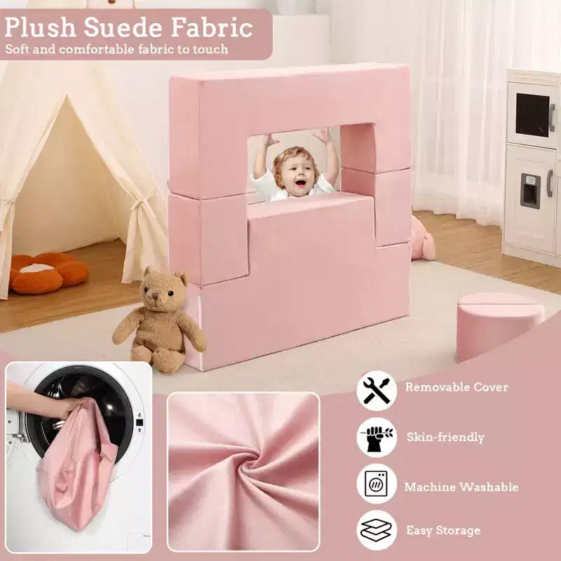 Kids Play Sofa, 6 Pcs Modular Kids Play Sofa Set for Playrooms, Modular Kids Sofa, Toddler Foam Sofa, Convertible Kids Sofa with Removable Sofa Cover
