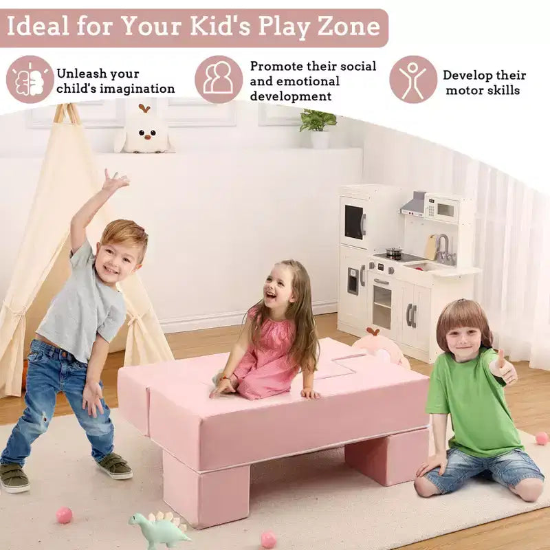 Kids Play Sofa, 6 Pcs Modular Kids Play Sofa Set for Playrooms, Modular Kids Sofa, Toddler Foam Sofa, Convertible Kids Sofa with Removable Sofa Cover