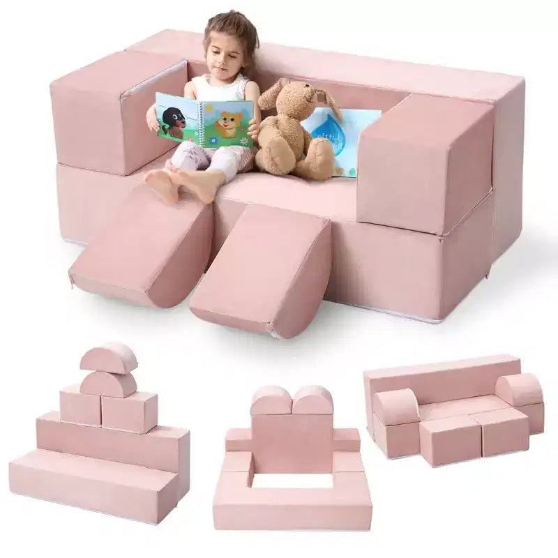 Kids Play Sofa, 6 Pcs Modular Kids Play Sofa Set for Playrooms, Modular Kids Sofa, Toddler Foam Sofa, Convertible Kids Sofa with Removable Sofa Cover