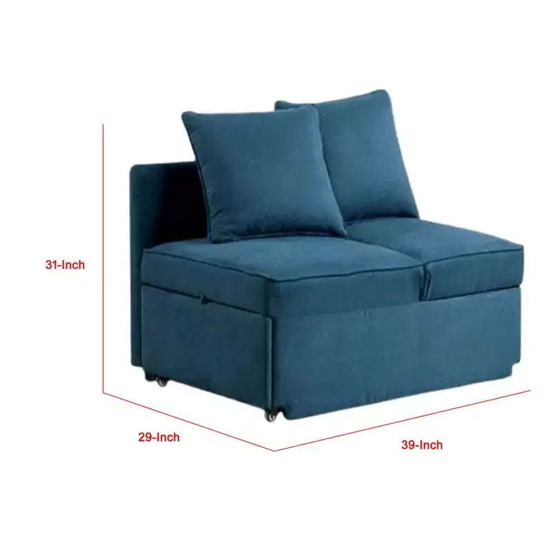 Royal Hampton Modular Convertible Chair Futon, Teal Blue Fabric, Seat w Storage, 2 Pillows