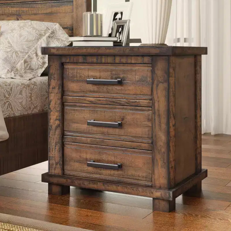 Rustic 3-Drawer Nightstand, Reclaimed Pine Wood Accent Table Farmhouse Side Table End Table, Natural - ModernLuxe