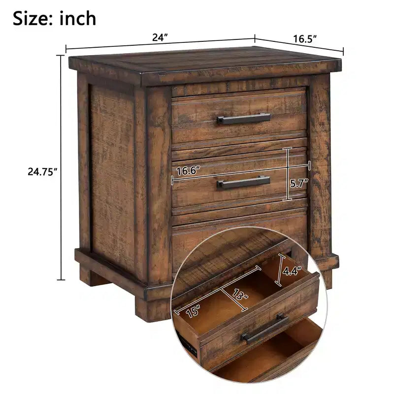 Rustic 3-Drawer Nightstand, Reclaimed Pine Wood Accent Table Farmhouse Side Table End Table, Natural - ModernLuxe