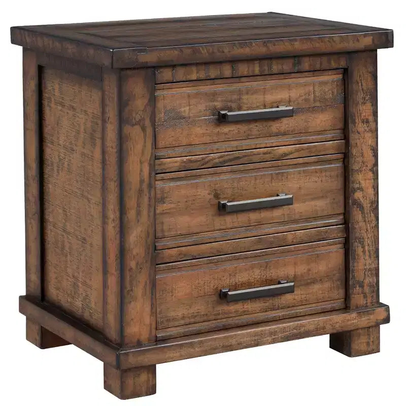 Rustic 3-Drawer Nightstand, Reclaimed Pine Wood Accent Table Farmhouse Side Table End Table, Natural - ModernLuxe