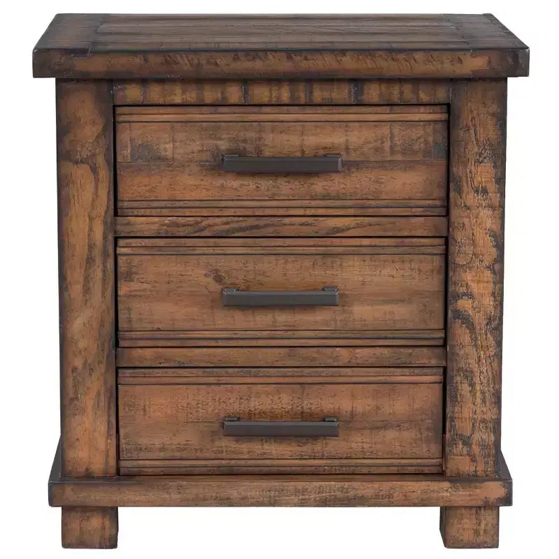 Rustic 3-Drawer Nightstand, Reclaimed Pine Wood Accent Table Farmhouse Side Table End Table, Natural - ModernLuxe