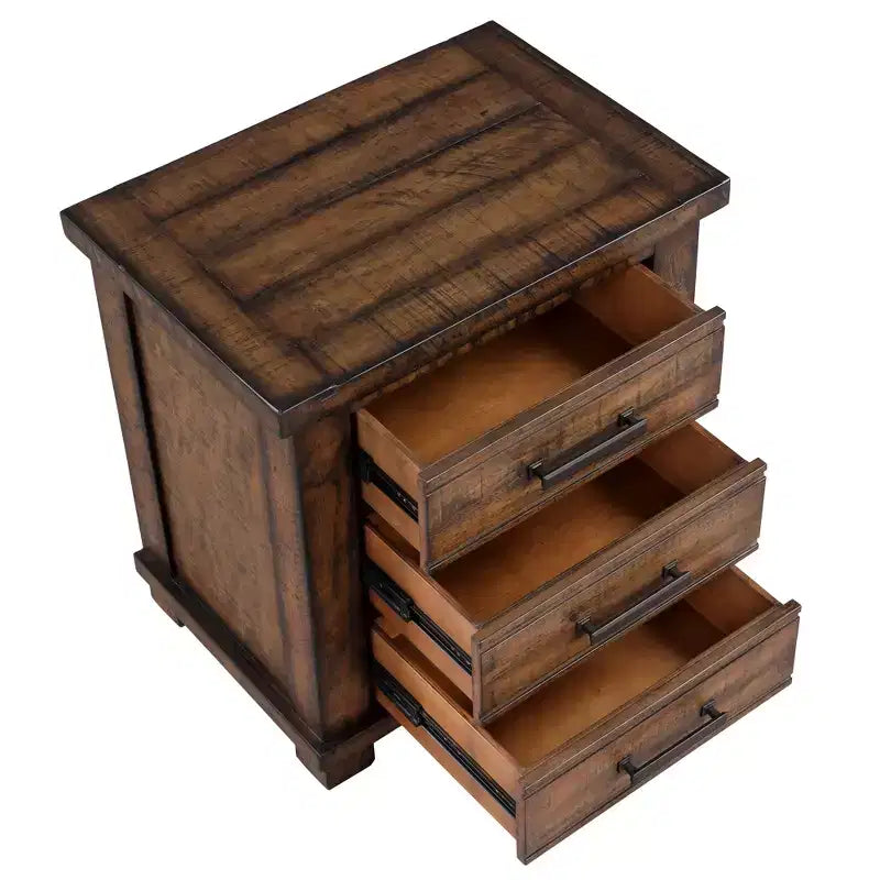 Rustic 3-Drawer Nightstand, Reclaimed Pine Wood Accent Table Farmhouse Side Table End Table, Natural - ModernLuxe